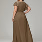 V-neck & Ruffled Sleeves Chiffon Bridesmaid Dress Plus Size