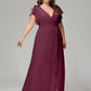 V-neck & Ruffled Sleeves Chiffon Bridesmaid Dress Plus Size