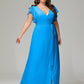 V-neck & Ruffled Sleeves Chiffon Bridesmaid Dress Plus Size