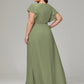 V-neck & Ruffled Sleeves Chiffon Bridesmaid Dress Plus Size