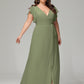 V-neck & Ruffled Sleeves Chiffon Bridesmaid Dress Plus Size