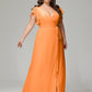 V-neck & Ruffled Sleeves Chiffon Bridesmaid Dress Plus Size