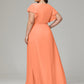 V-neck & Ruffled Sleeves Chiffon Bridesmaid Dress Plus Size