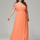 V-neck & Ruffled Sleeves Chiffon Bridesmaid Dress Plus Size