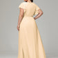 V-neck & Ruffled Sleeves Chiffon Bridesmaid Dress Plus Size