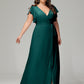 V-neck & Ruffled Sleeves Chiffon Bridesmaid Dress Plus Size