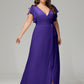 V-neck & Ruffled Sleeves Chiffon Bridesmaid Dress Plus Size