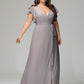 V-neck & Ruffled Sleeves Chiffon Bridesmaid Dress Plus Size