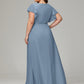 V-neck & Ruffled Sleeves Chiffon Bridesmaid Dress Plus Size