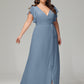 V-neck & Ruffled Sleeves Chiffon Bridesmaid Dress Plus Size