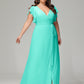 V-neck & Ruffled Sleeves Chiffon Bridesmaid Dress Plus Size