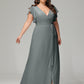 V-neck & Ruffled Sleeves Chiffon Bridesmaid Dress Plus Size