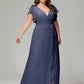 V-neck & Ruffled Sleeves Chiffon Bridesmaid Dress Plus Size