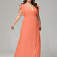 V-neck & Ruffled Sleeves Chiffon Bridesmaid Dress Plus Size