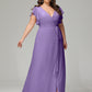 V-neck & Ruffled Sleeves Chiffon Bridesmaid Dress Plus Size