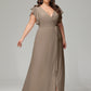 V-neck & Ruffled Sleeves Chiffon Bridesmaid Dress Plus Size