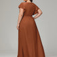 V-neck & Ruffled Sleeves Chiffon Bridesmaid Dress Plus Size