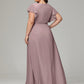 V-neck & Ruffled Sleeves Chiffon Bridesmaid Dress Plus Size