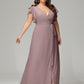 V-neck & Ruffled Sleeves Chiffon Bridesmaid Dress Plus Size