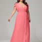 V-neck & Ruffled Sleeves Chiffon Bridesmaid Dress Plus Size