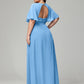 V-Neck Short Sleeves Plus Size Chiffon Bridesmaid Dresses