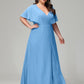 V-Neck Short Sleeves Plus Size Chiffon Bridesmaid Dresses