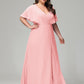 V-Neck Short Sleeves Plus Size Chiffon Bridesmaid Dresses