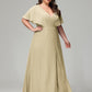 V-Neck Short Sleeves Plus Size Chiffon Bridesmaid Dresses