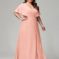 V-Neck Short Sleeves Plus Size Chiffon Bridesmaid Dresses