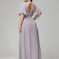 V-Neck Short Sleeves Plus Size Chiffon Bridesmaid Dresses