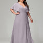 V-Neck Short Sleeves Plus Size Chiffon Bridesmaid Dresses