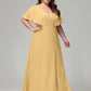 V-Neck Short Sleeves Plus Size Chiffon Bridesmaid Dresses