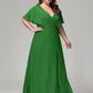 V-Neck Short Sleeves Plus Size Chiffon Bridesmaid Dresses