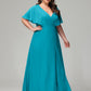 V-Neck Short Sleeves Plus Size Chiffon Bridesmaid Dresses