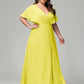 V-Neck Short Sleeves Plus Size Chiffon Bridesmaid Dresses