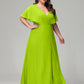 V-Neck Short Sleeves Plus Size Chiffon Bridesmaid Dresses