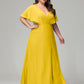 V-Neck Short Sleeves Plus Size Chiffon Bridesmaid Dresses