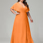 V-Neck Short Sleeves Plus Size Chiffon Bridesmaid Dresses