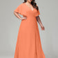 V-Neck Short Sleeves Plus Size Chiffon Bridesmaid Dresses