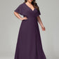 V-Neck Short Sleeves Plus Size Chiffon Bridesmaid Dresses