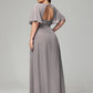 V-Neck Short Sleeves Plus Size Chiffon Bridesmaid Dresses