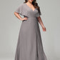 V-Neck Short Sleeves Plus Size Chiffon Bridesmaid Dresses