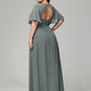 V-Neck Short Sleeves Plus Size Chiffon Bridesmaid Dresses