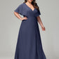 V-Neck Short Sleeves Plus Size Chiffon Bridesmaid Dresses