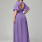 V-Neck Short Sleeves Plus Size Chiffon Bridesmaid Dresses