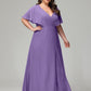 V-Neck Short Sleeves Plus Size Chiffon Bridesmaid Dresses