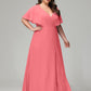 V-Neck Short Sleeves Plus Size Chiffon Bridesmaid Dresses