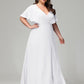 V-Neck Short Sleeves Plus Size Chiffon Bridesmaid Dresses