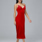 V Neck Spaghetti Straps Plus Size Velvet Bridesmaid Dress