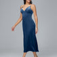 V Neck Spaghetti Straps Velvet Bridesmaid Dress